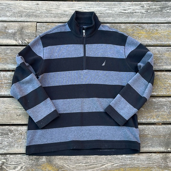 Nautica Men's Blue and Grey Quarter Zip Pullover - Picture 1 of 6